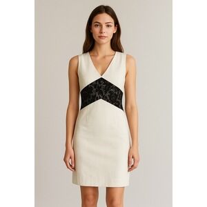 Bebe Dress Ivory Sleeveless Mini Black Lace Cutout Cocktail‎ Party Women's